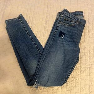LOFT Women's Dark Blue Skinny +distressed + midrise + Jeans size 26/2